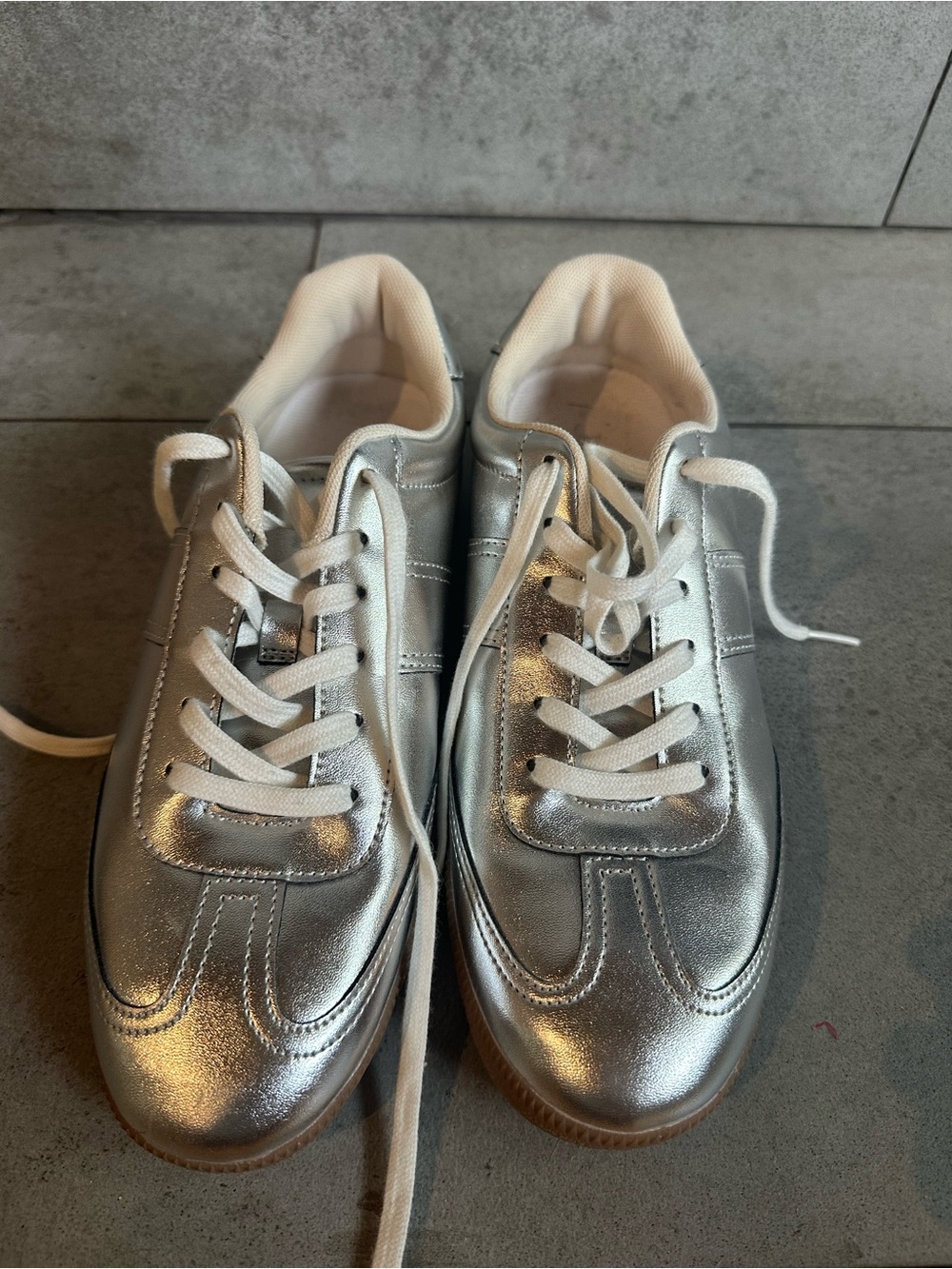 J. Crew Silver Metallic Lace-Up Sneakers
